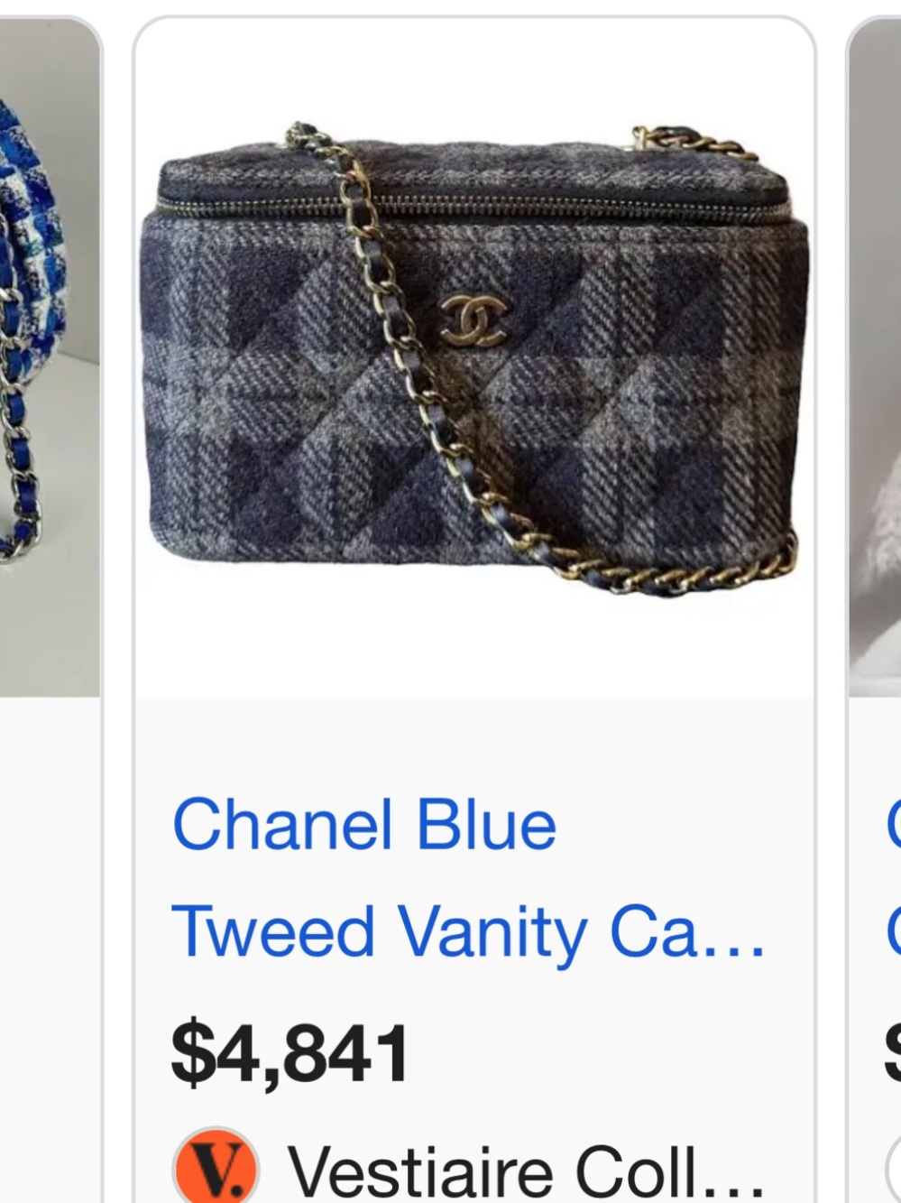 CHANEL Blue Plaid Wool Vanity Crossbody with Gold Chain - Picture 2 of 13